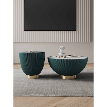 Manhattan Comfort Anderson Coffee Table and End Table 2.0 in Green - Set of 2 2-AT01-GR